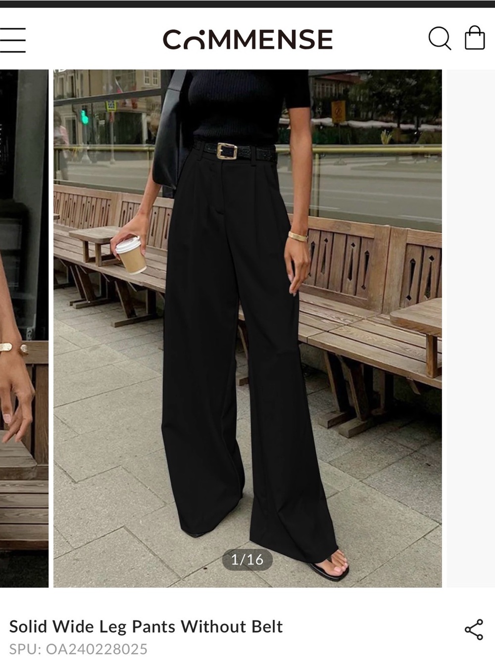 Commense Black Wide-Leg Trousers with High Waist